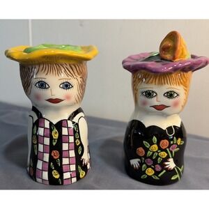 SUSAN PALEY BELLA CASA BY GANZ CERAMIC LADY SALT & PEPPER SHAKERS 4.5"